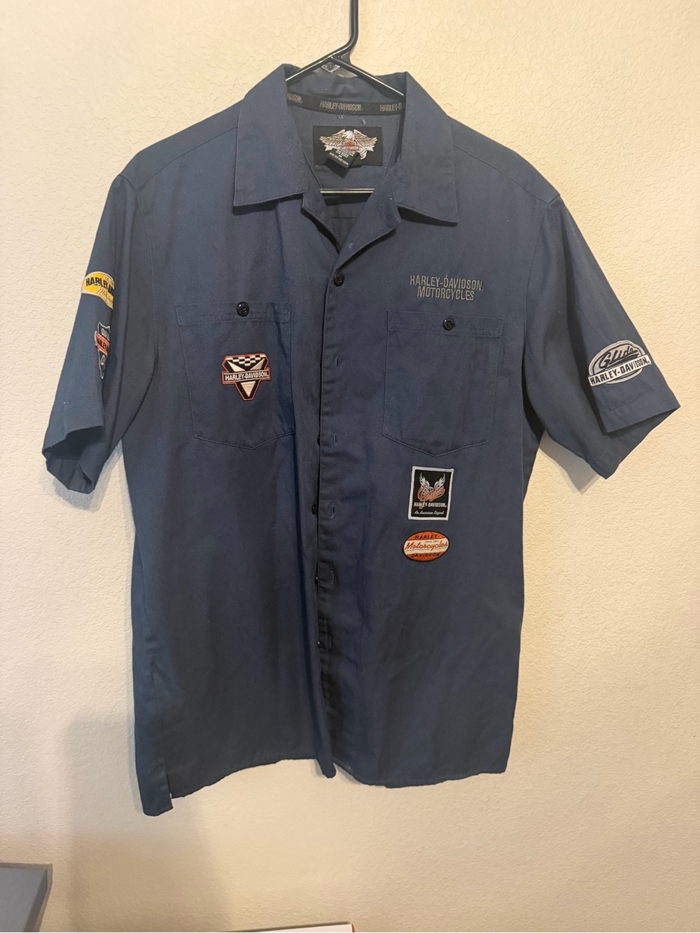 Harley-Davidson Navy Short-Sleeve Button-Down Work Shirt with Patches